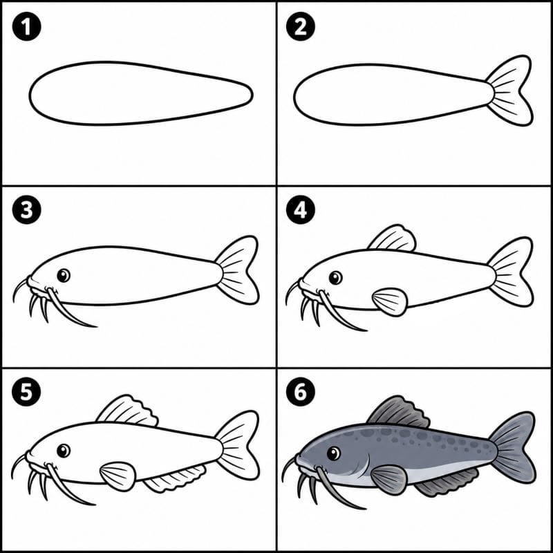 Catfish with big whiskers Drawing Ideas