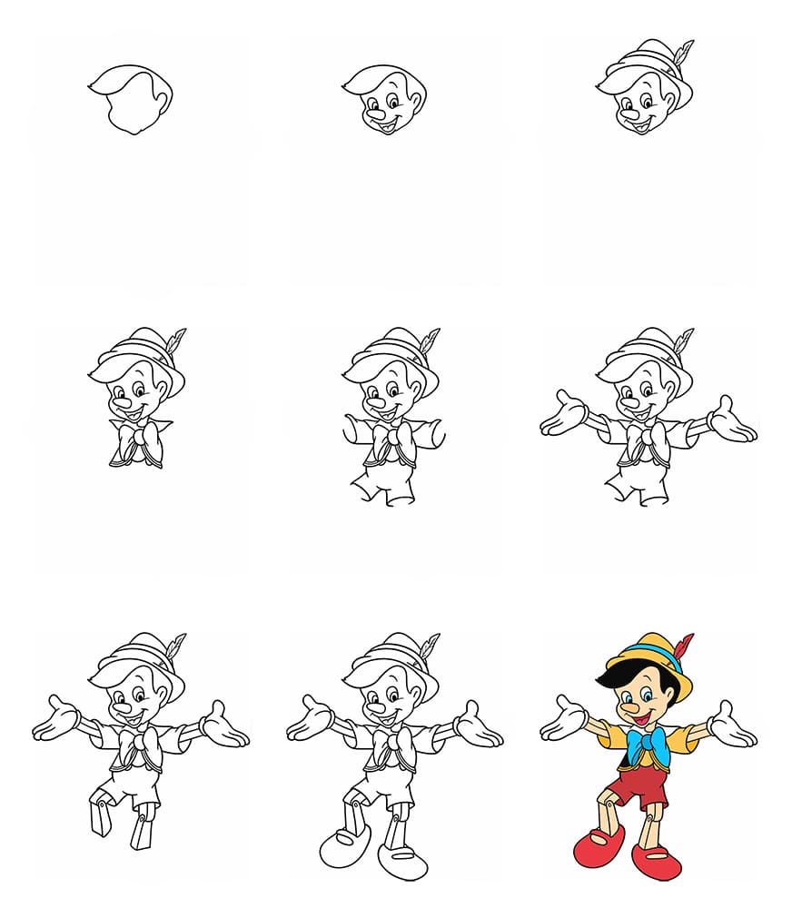 Cheerful Pinocchio Drawing Ideas