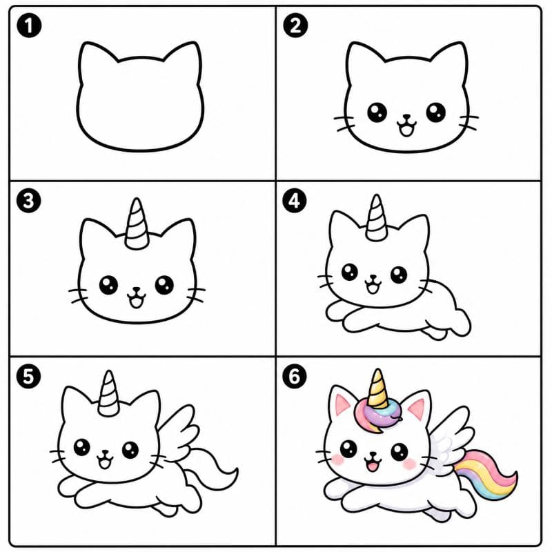 Chibi unicorn cat Drawing Ideas
