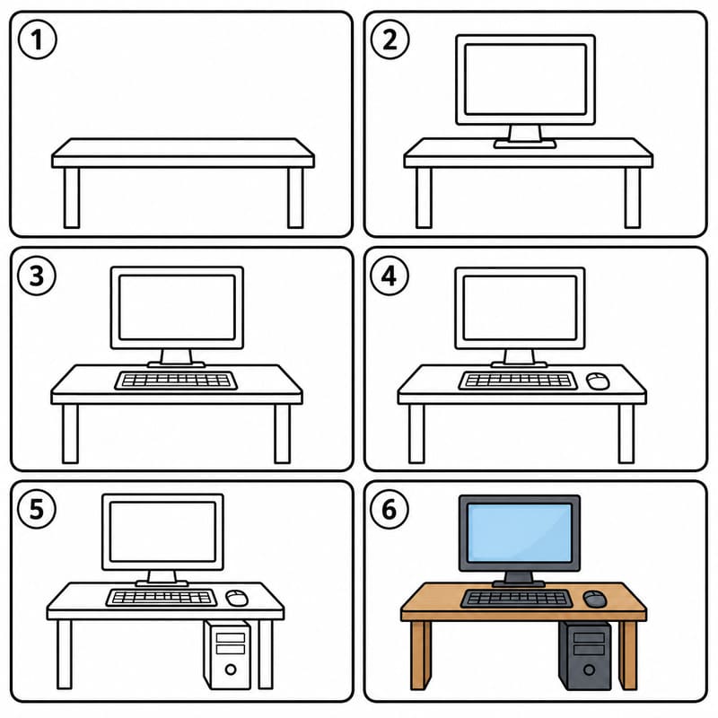 Computer on a Desk Drawing Ideas