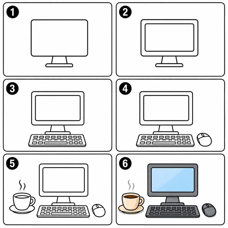 Computer with a Coffee Cup Drawing Ideas