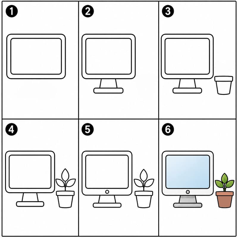 Computer with a Plant Drawing Ideas