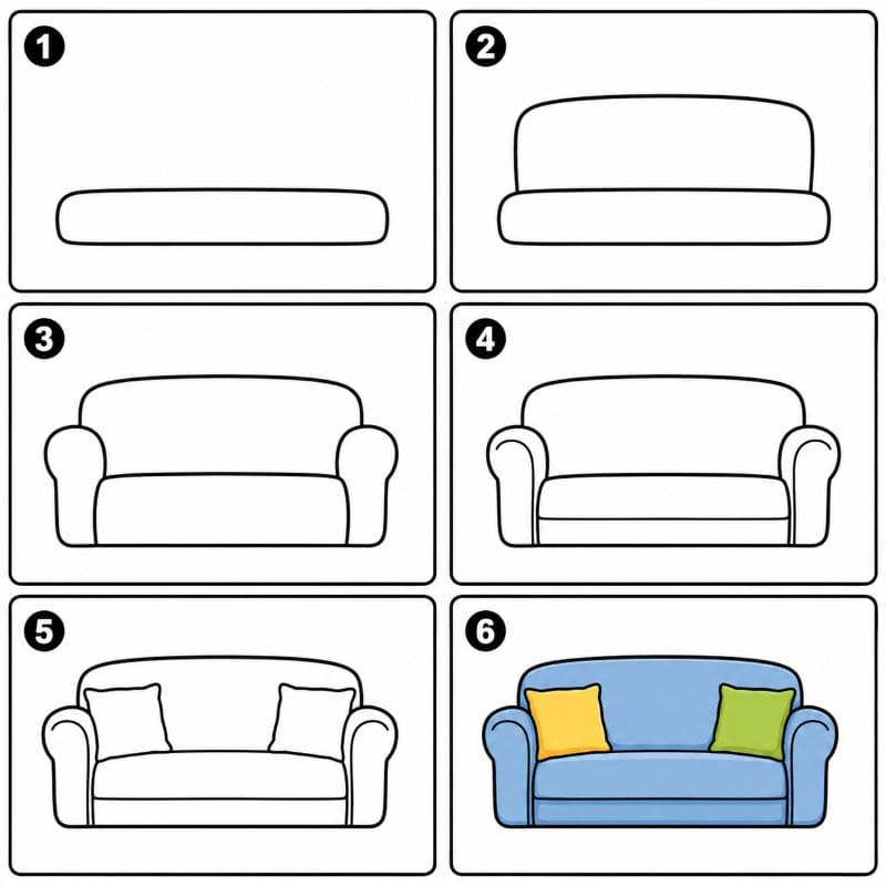 Couch with pillows Drawing Ideas