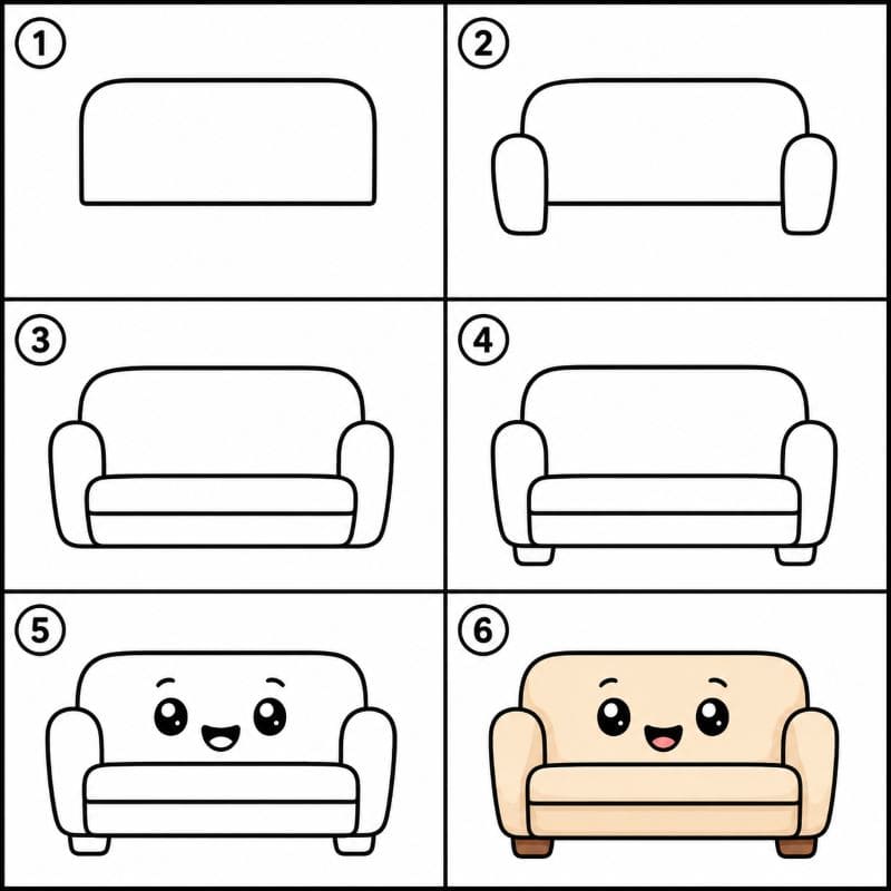Couch with smiling face Drawing Ideas