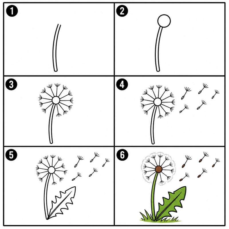 Dandelion blowing in the wind Drawing Ideas