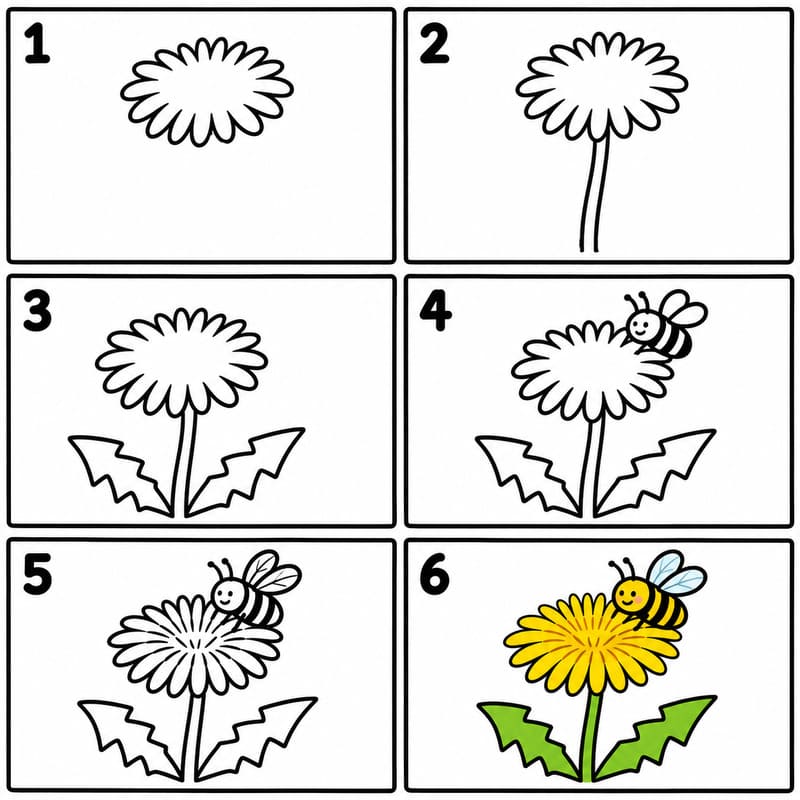 Dandelion with a bee Drawing Ideas
