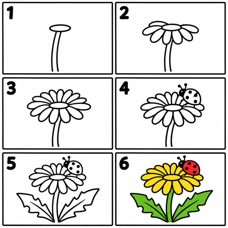 Dandelion with a ladybug Drawing Ideas