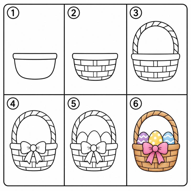 Easter basket and eggs Drawing Ideas