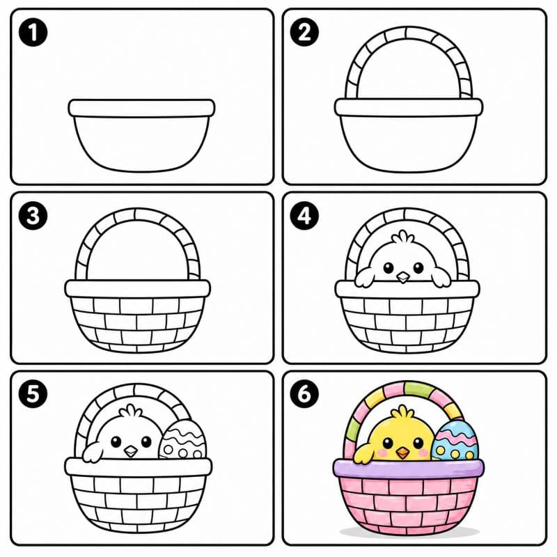 Easter basket with chick Drawing Ideas