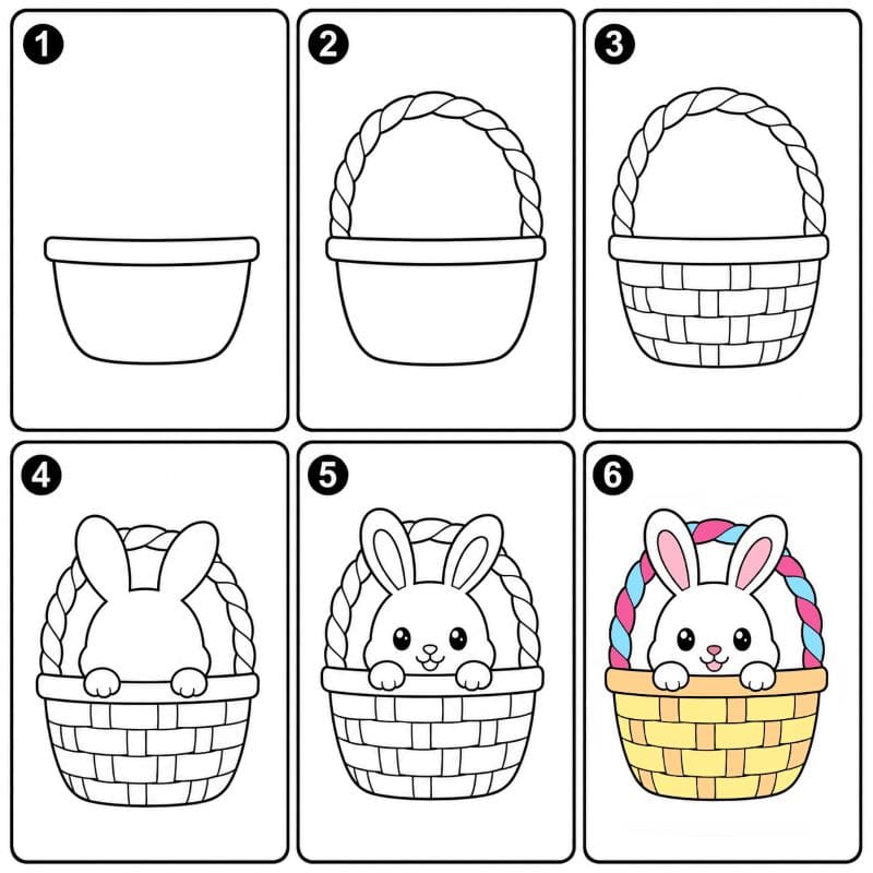 Easter basket with cute bunny Drawing Ideas