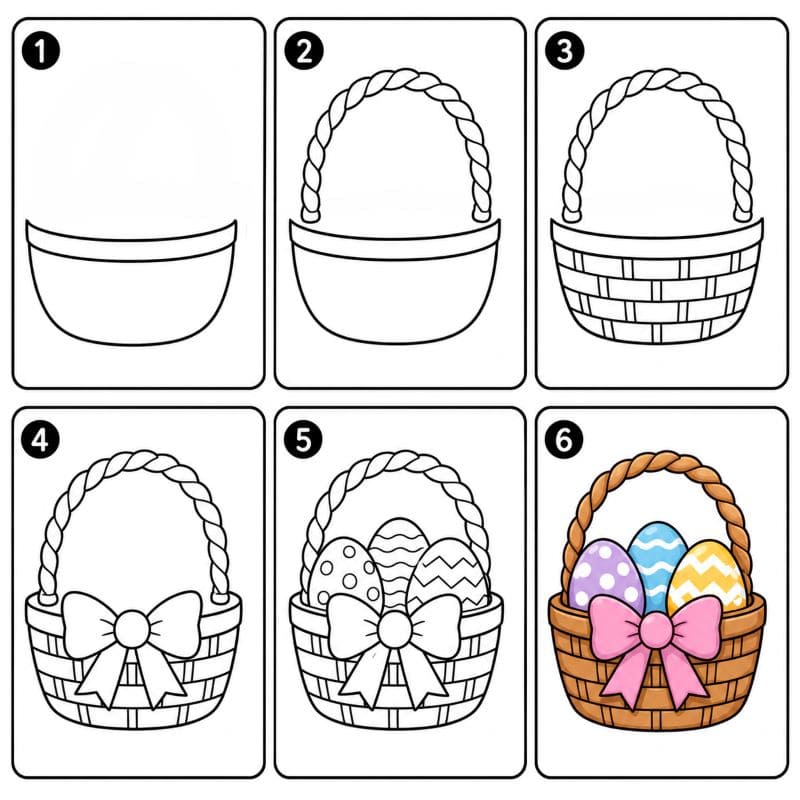 Easter basket with eggs Drawing Ideas
