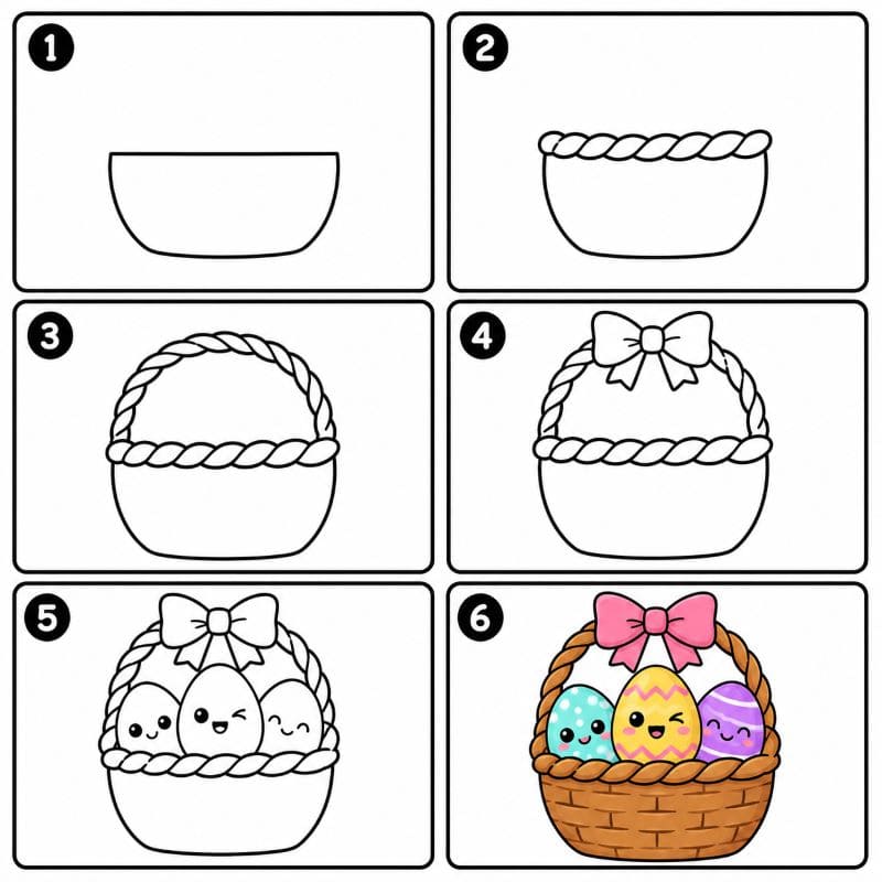Easter basket with kawaii eggs Drawing Ideas