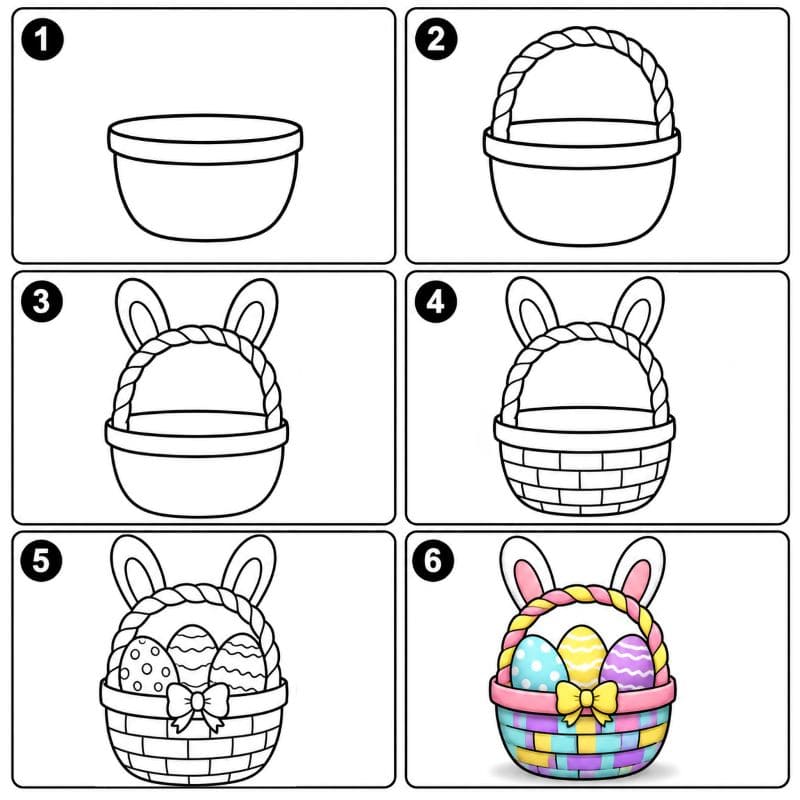 Easter basket with rabbit ears Drawing Ideas