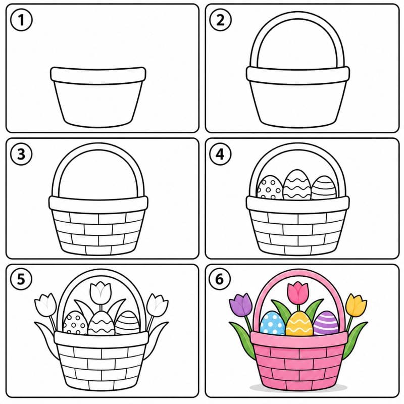 Easter basket with tulips and eggs Drawing Ideas