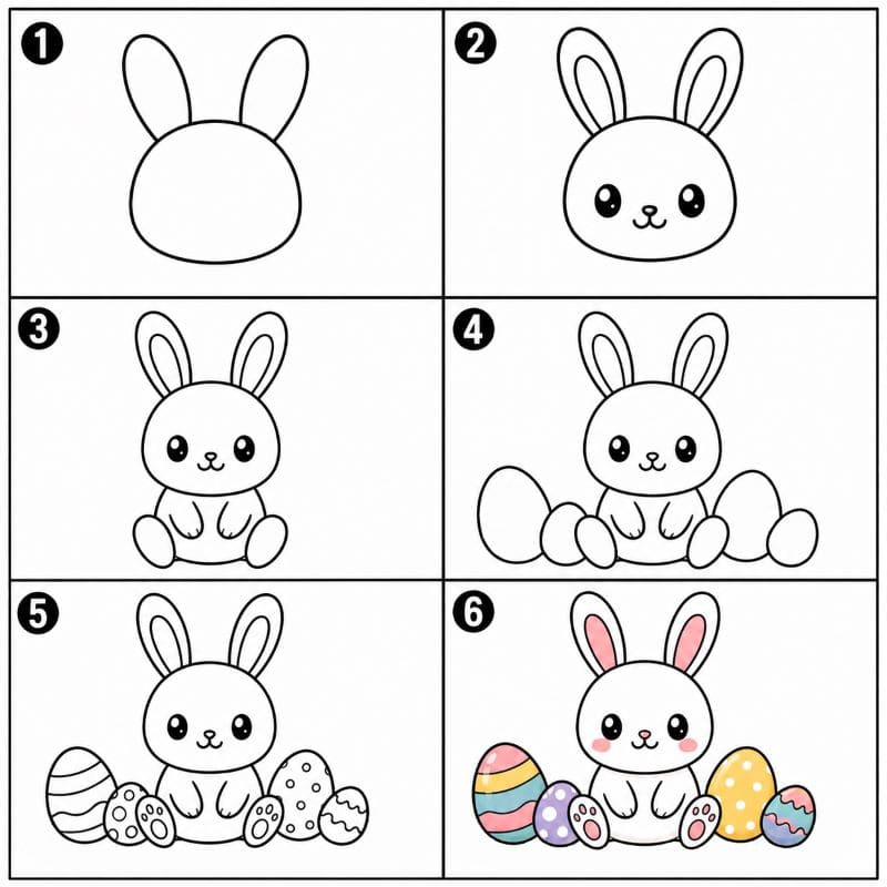 Easter bunny and Easter eggs Drawing Ideas
