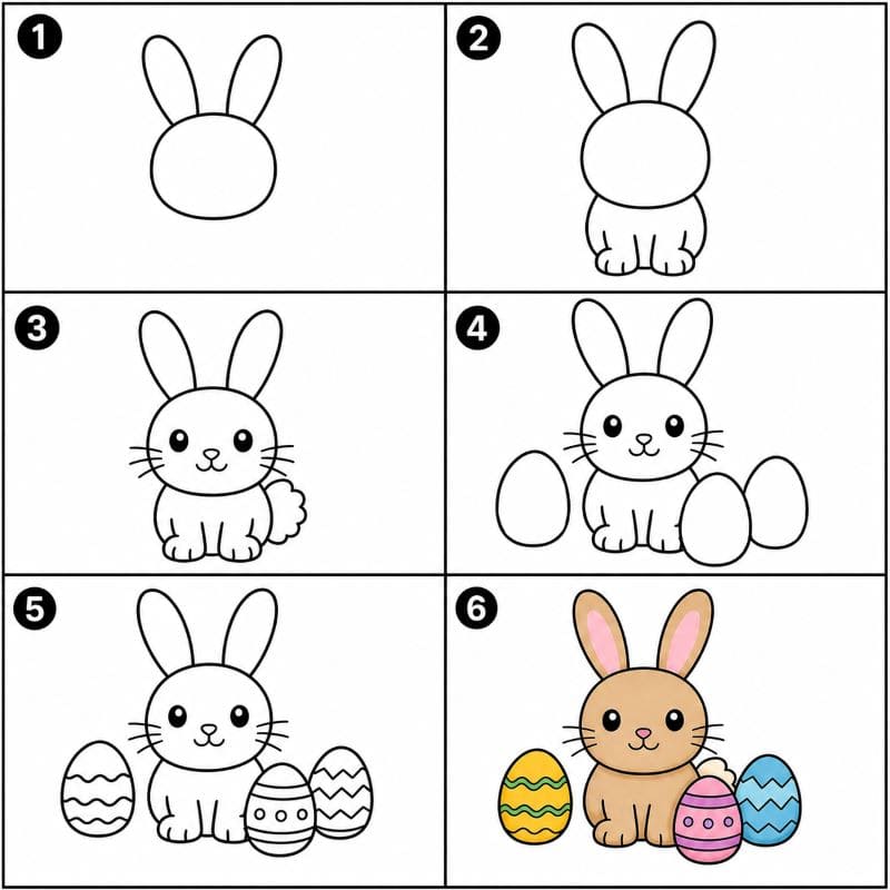 Easter bunny and eggs Drawing Ideas