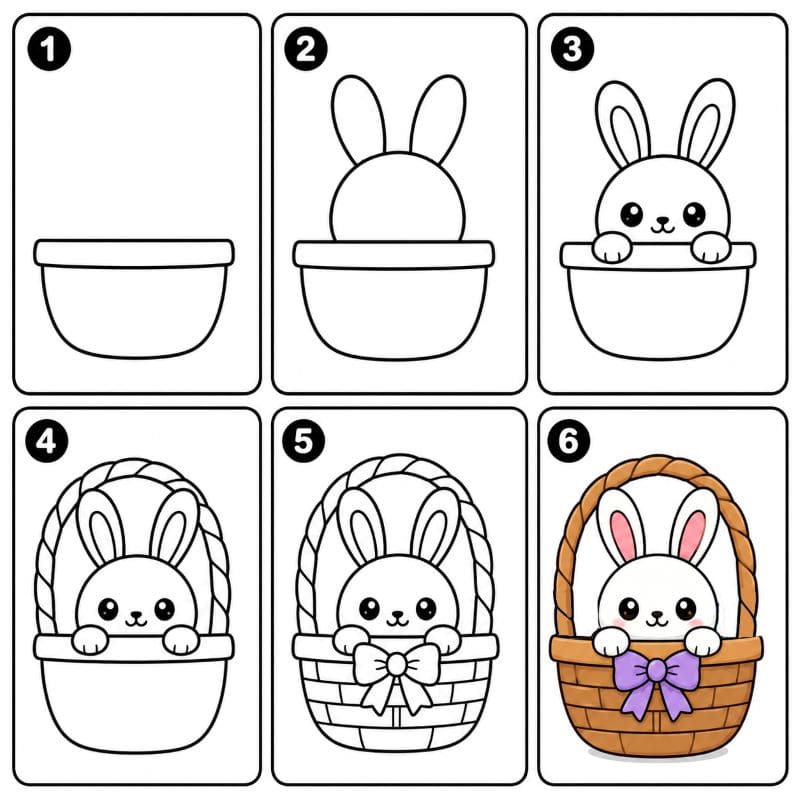 Easter bunny in a basket Drawing Ideas