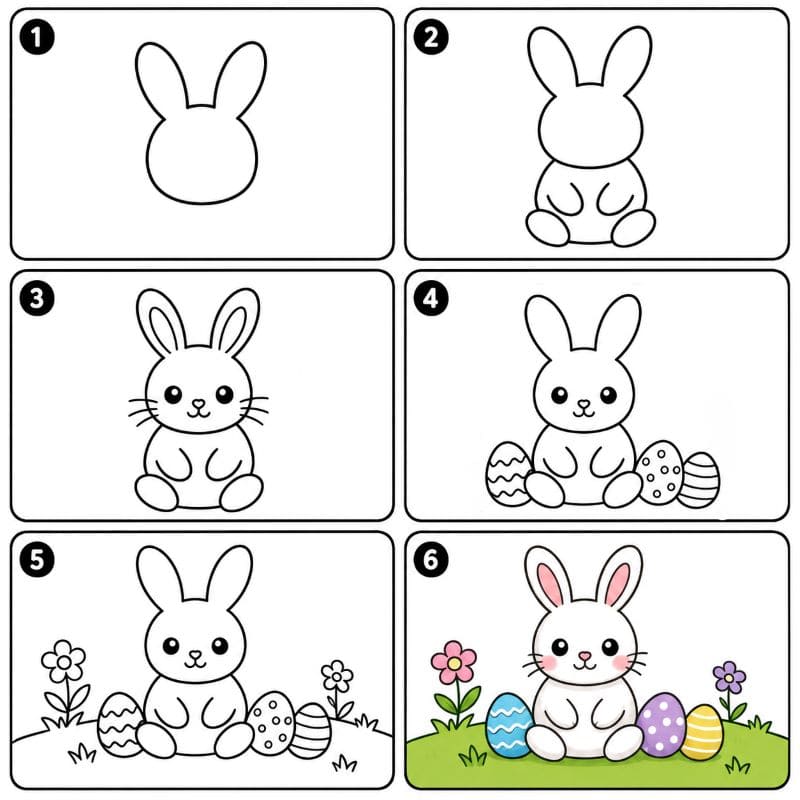 Easter bunny in a spring meadow Drawing Ideas