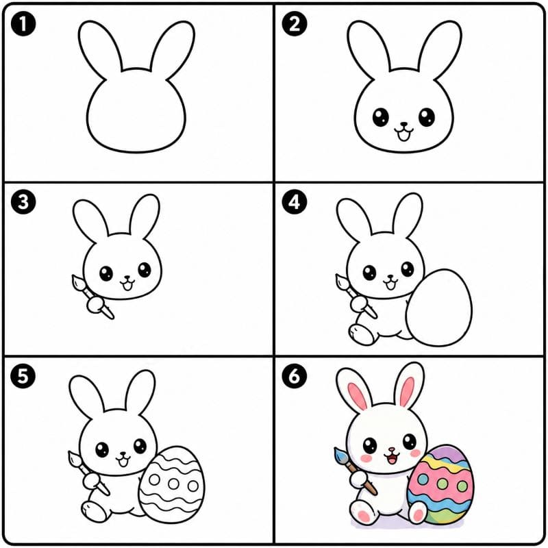 Easter bunny painting an egg Drawing Ideas