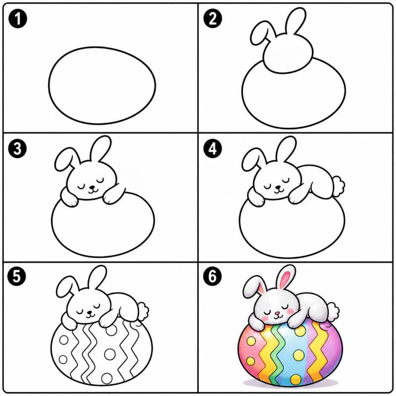 Easter bunny sleeping on an egg Drawing Ideas