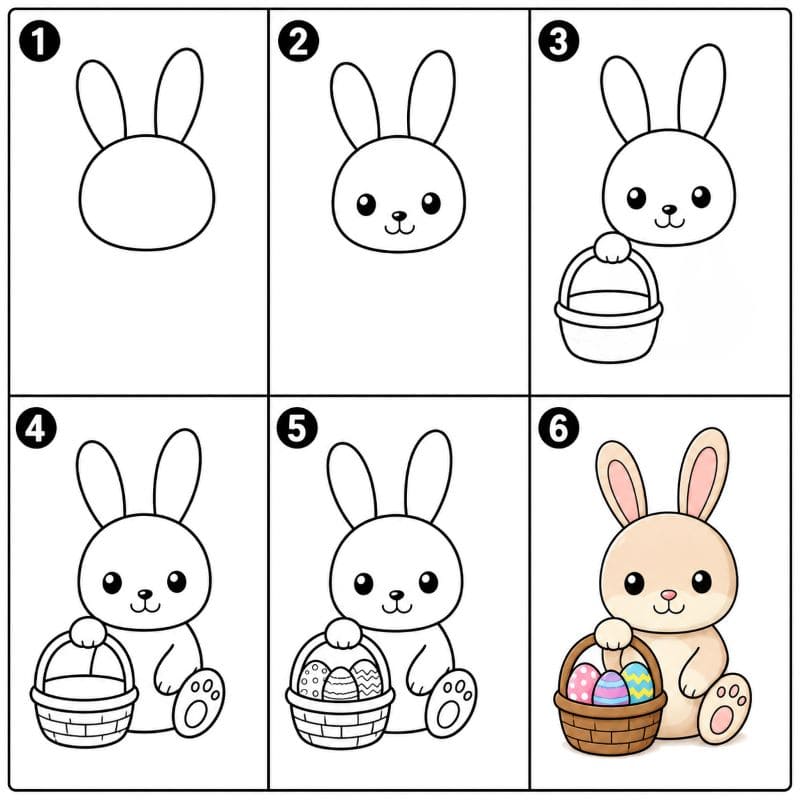 Easter bunny with an Easter basket Drawing Ideas