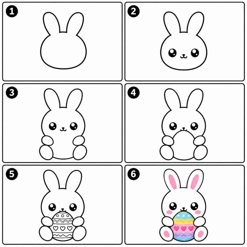 Easter bunny with an egg Drawing Ideas