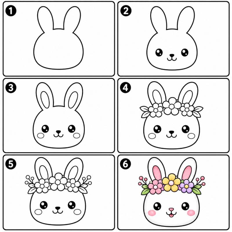 Easter bunny with flowers crown Drawing Ideas