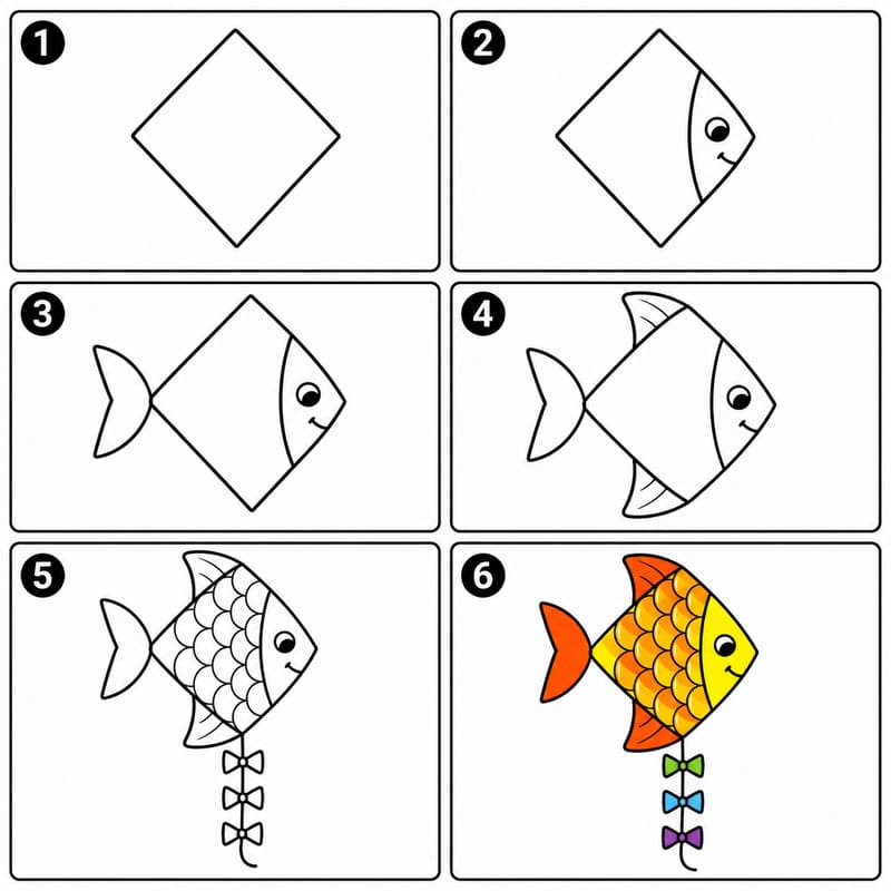 Fish-shaped kite Drawing Ideas
