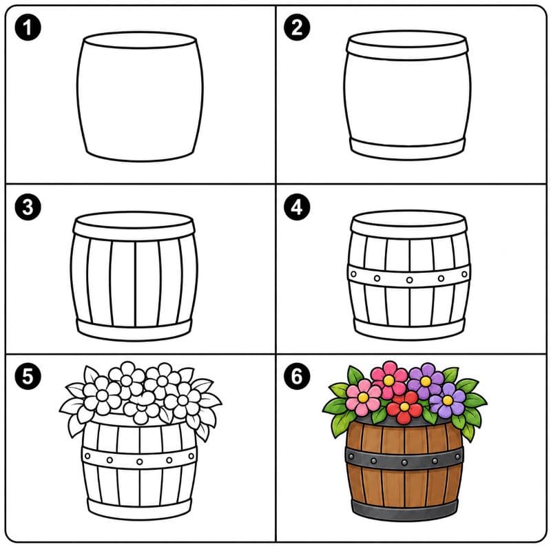 Flower barrel Drawing Ideas