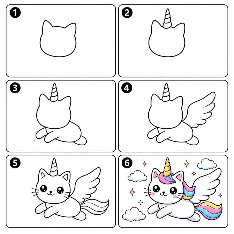 Flying unicorn cat Drawing Ideas