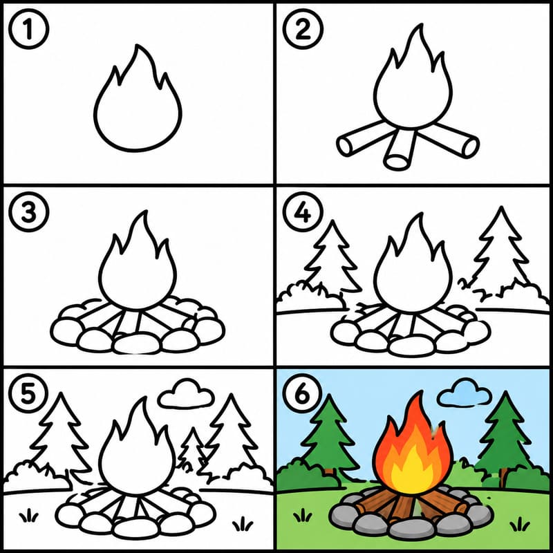 Forest campfire Drawing Ideas