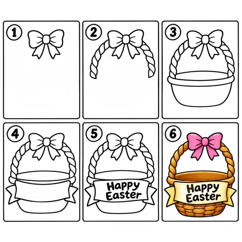 Happy Easter basket Drawing Ideas
