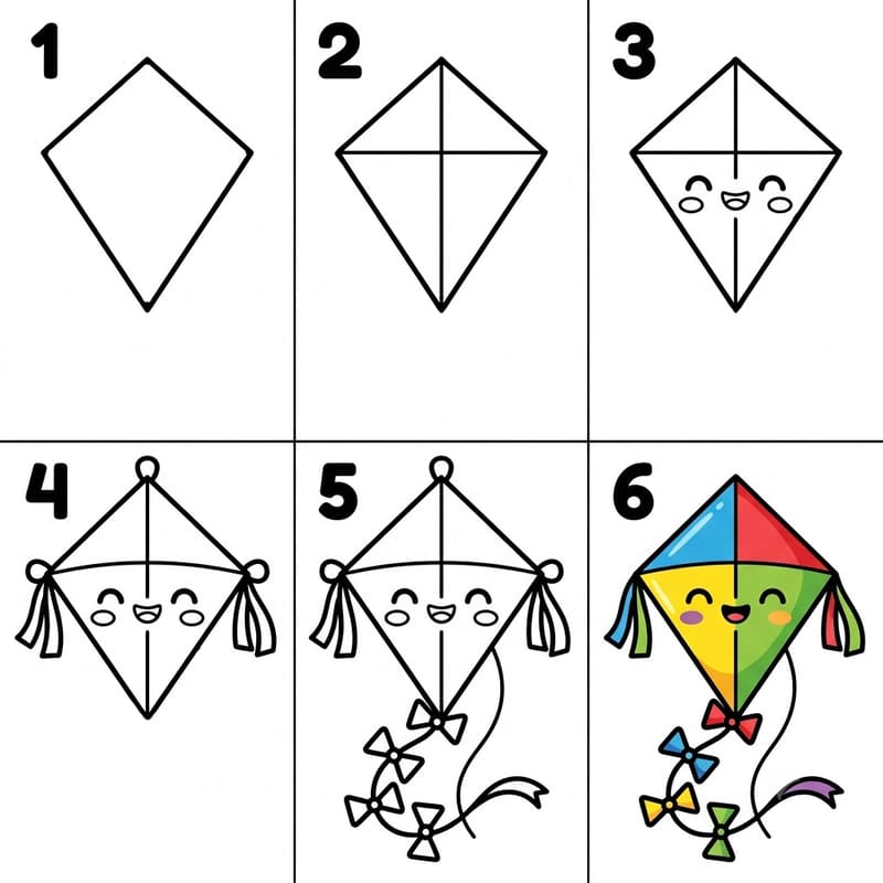 Happy kite Drawing Ideas
