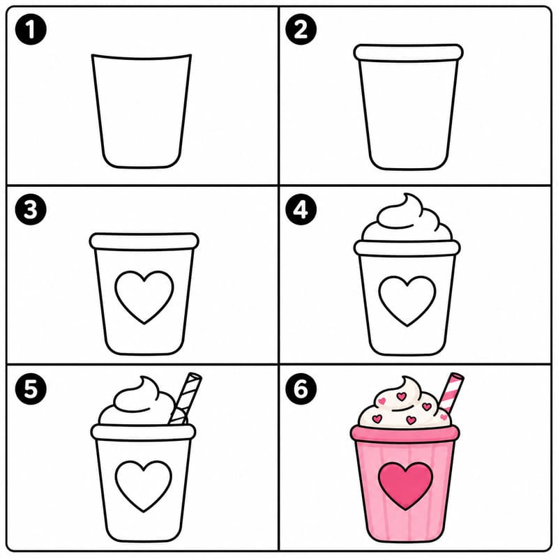 Heart-decorated milkshake Drawing Ideas