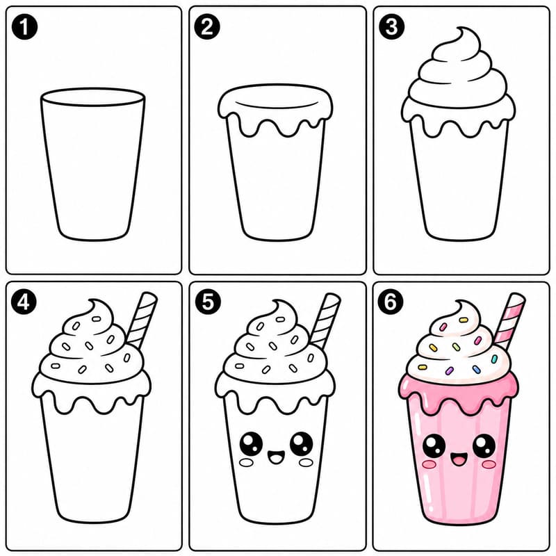 Kawaii milkshake Drawing Ideas