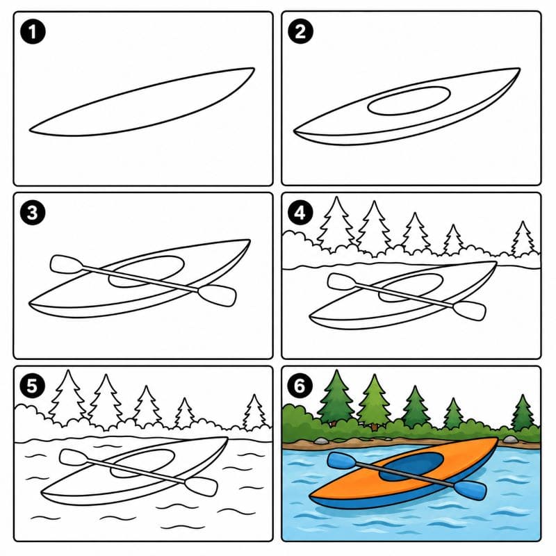 Kayak near the forest Drawing Ideas