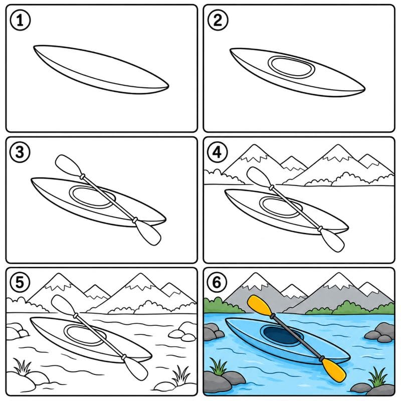 Kayak on the river Drawing Ideas