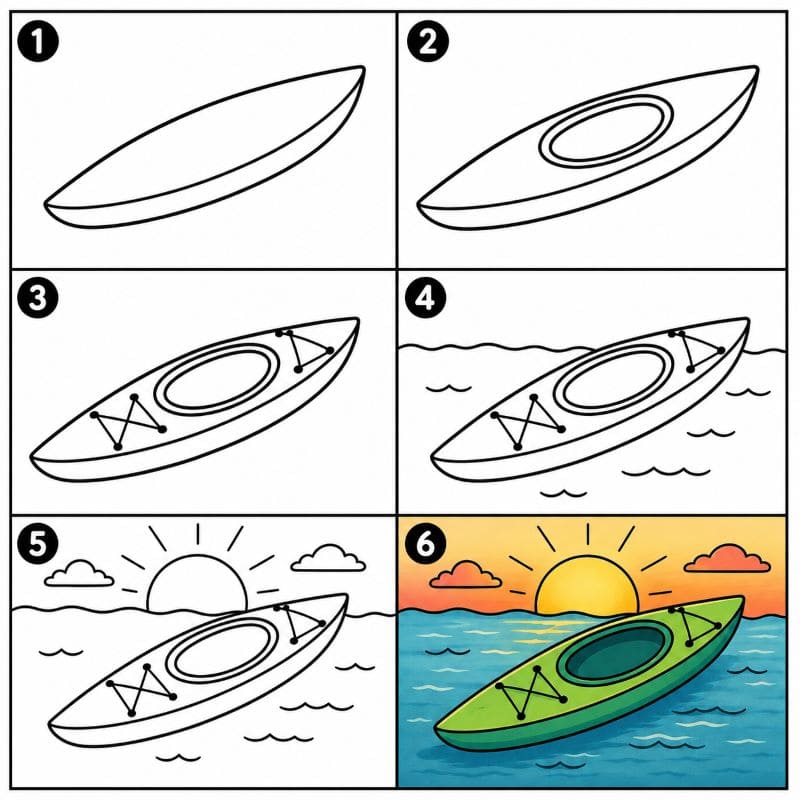 Kayak under the sunset Drawing Ideas