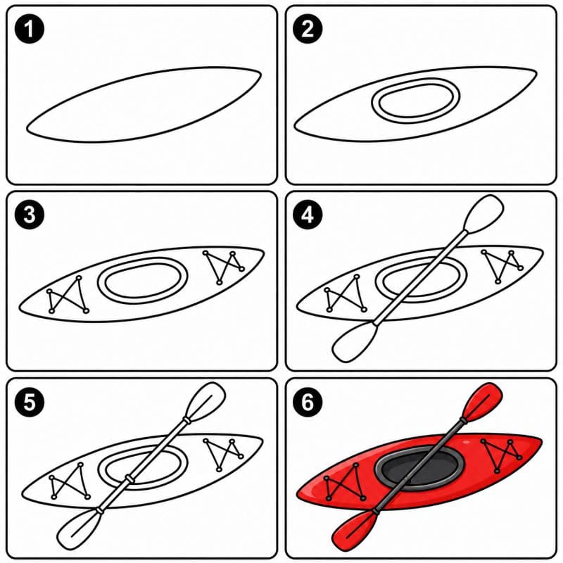 Kayak with a paddle Drawing Ideas