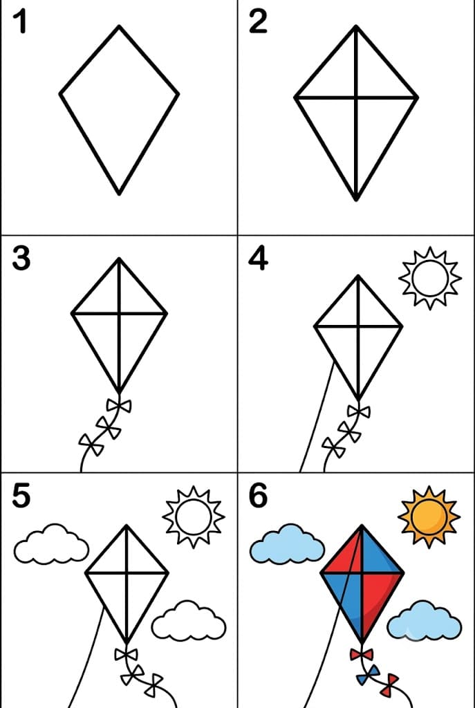 Kite in the sky Drawing Ideas