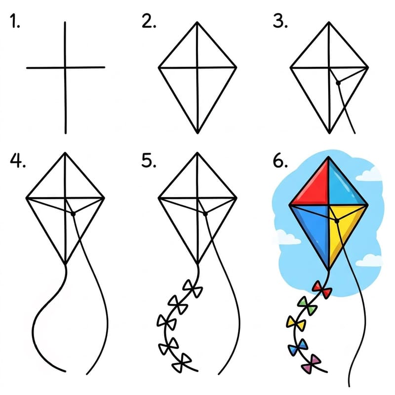 Kite with bow tail Drawing Ideas