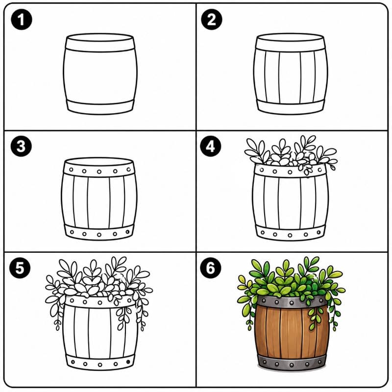 Lush foliage barrel Drawing Ideas
