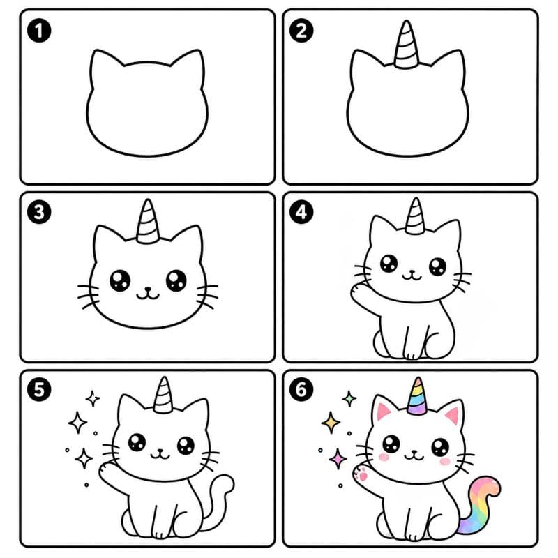 Magic unicorn cat Drawing Ideas