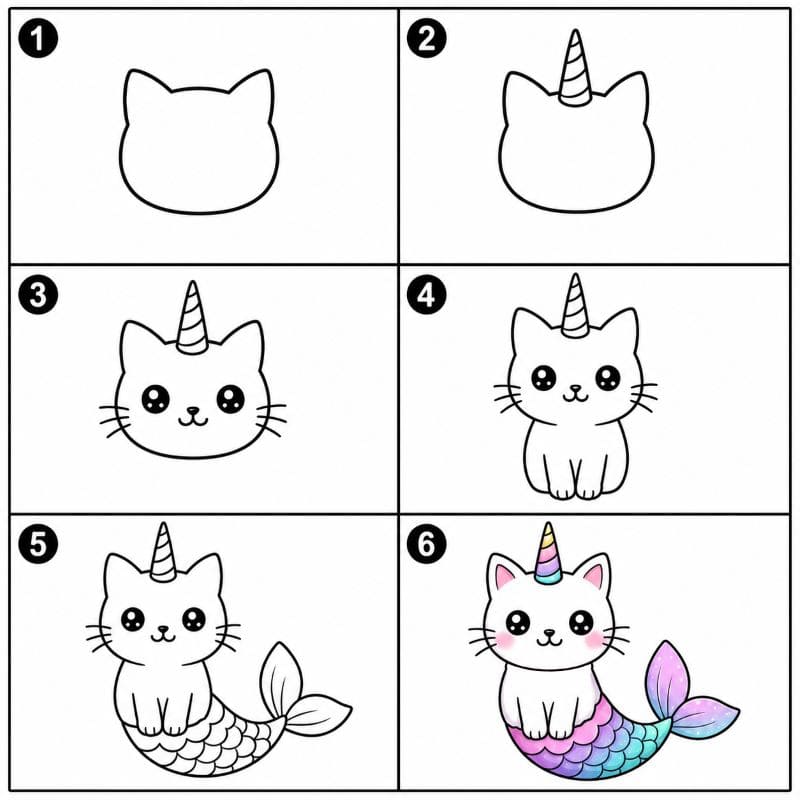 Mermaid unicorn cat Drawing Ideas