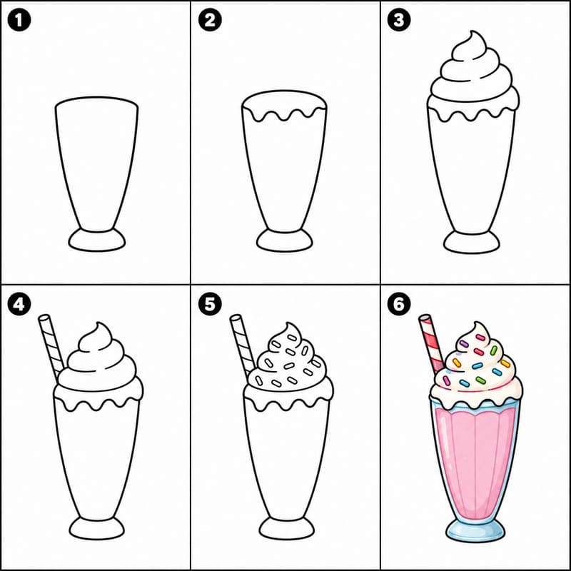 Milkshake with colorful sprinkles Drawing Ideas