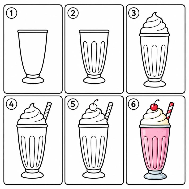 Milkshake with whipped cream swirl Drawing Ideas