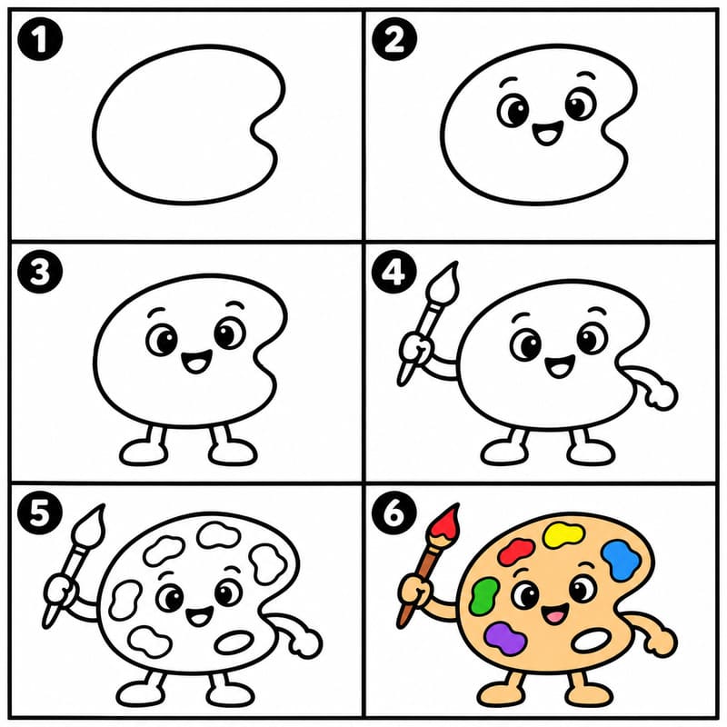 Paint palette character holding a paint brush Drawing Ideas