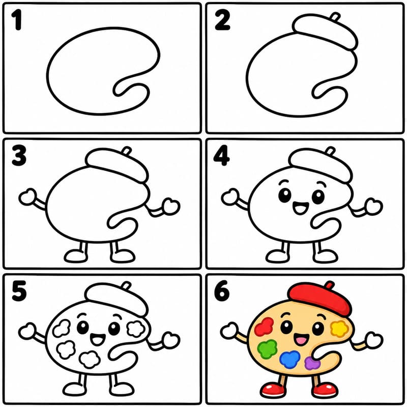 Paint palette character wearing a beret Drawing Ideas