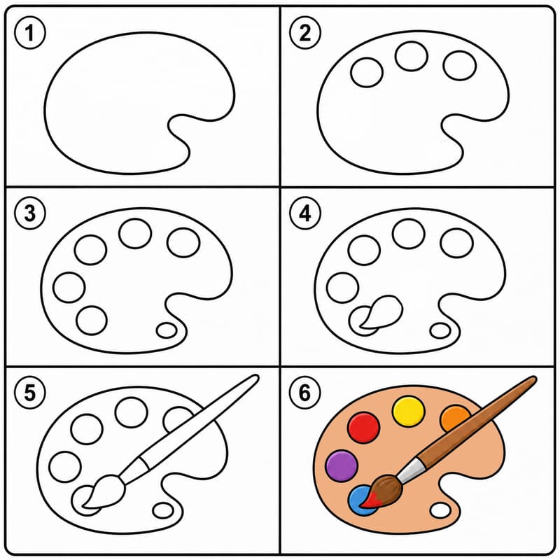Paint palette with a paintbrush Drawing Ideas