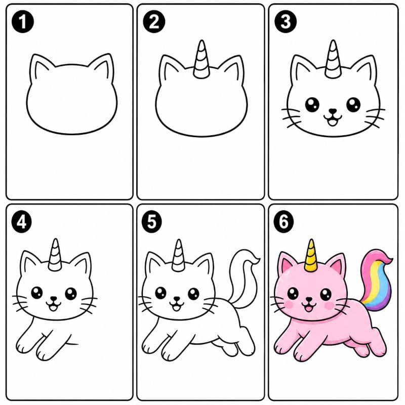 Pink unicorn cat Drawing Ideas